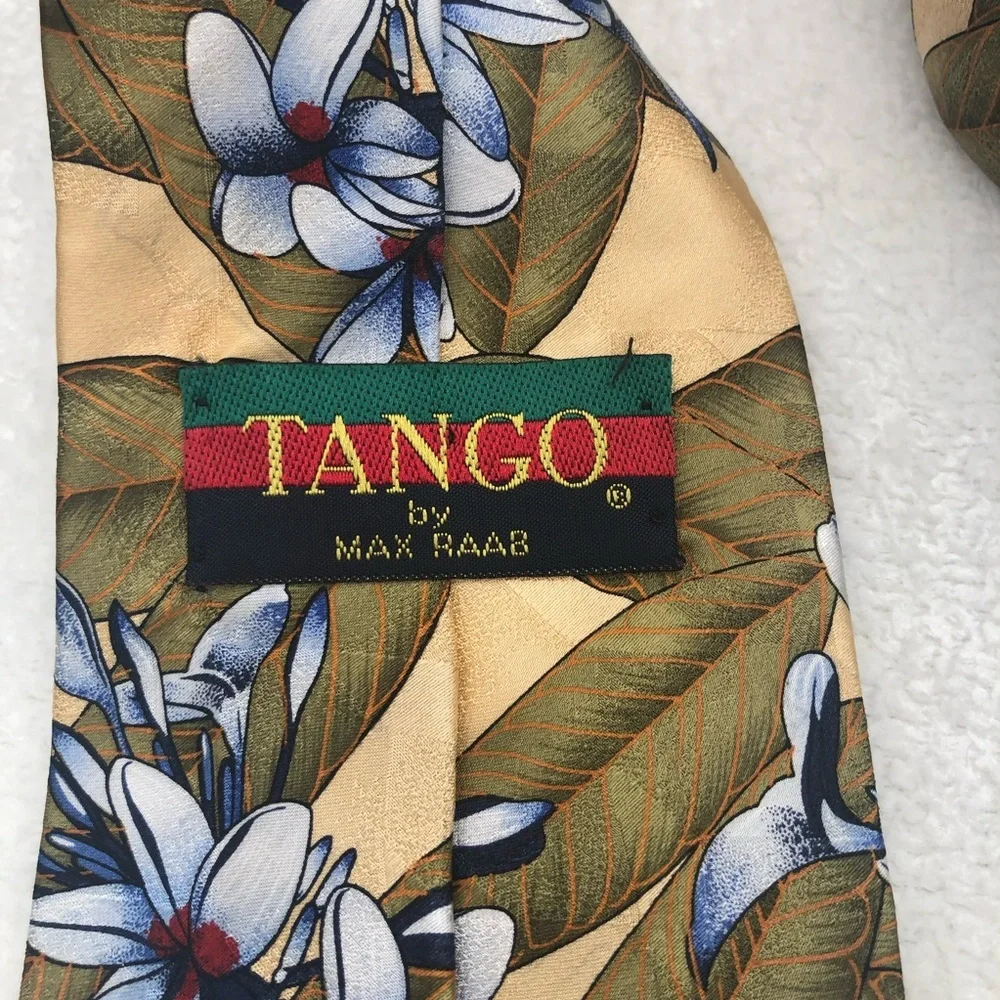 Tango Max Raab 100% Silk Tie - Tan Beige Green White Blue - Hawaiian Island Vibe - Picture 3 of 5